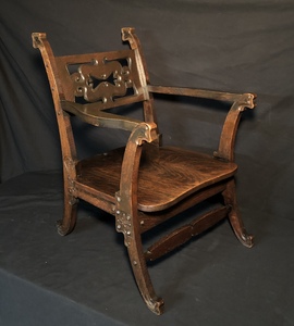 Rare Charles Rohlfs Carved Arm Chair. Signed, dated 1901.